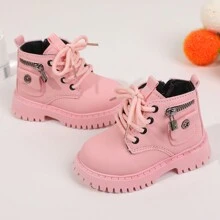 婴幼儿女童英伦风靴子，宝宝皮鞋，春秋女童鞋，儿童学步鞋，小孩鞋 - 粉色 - 查看 7