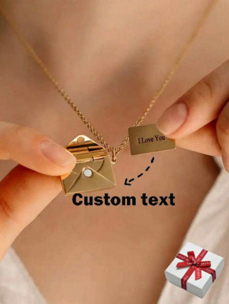 1 件个性化简约磁性翻盖打开信封项链，不锈钢雕刻名字情书吊坠项链，男朋友女朋友情人节礼物，日常佩戴情人节，金色，时尚，多彩，复古，简约，男女通用，休闲，可爱，定制，个性化，独特，适合他的理想礼物，适合她、男朋友、女朋友、爸爸、妈妈、家人、朋友、周年纪念日、生日、毕业典礼、舞会、派对、舞会季节 - 銀色 - 查看 1