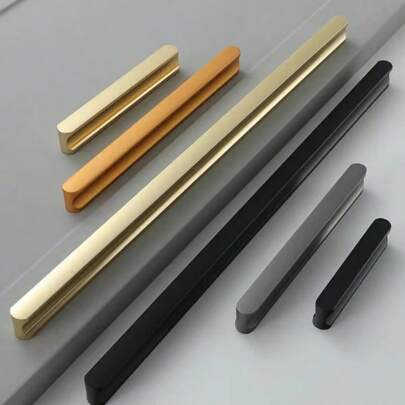 Furniture Handles Black Golden Cupboard Wardrobe Pulls Solid Aluminum Kitchen Cabinets Pulls Long Handles For Cabinets And Drawers