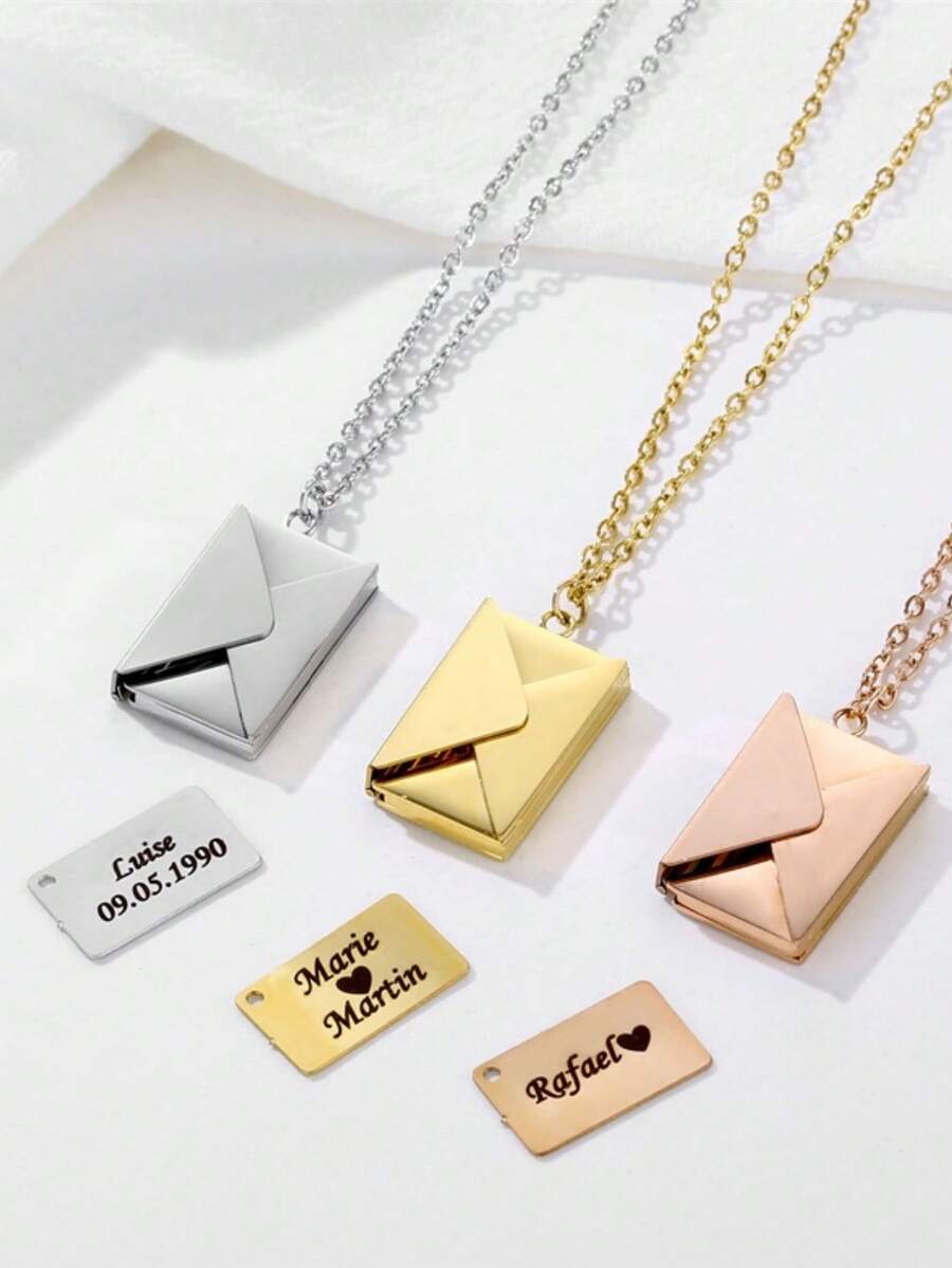 Personalized Simple FlipOpen Envelope Necklace, Stainless