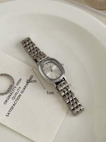 21design Silver Shell Square Case Watch With Silver Striped Dial And Steel Strap - Silver - View 4