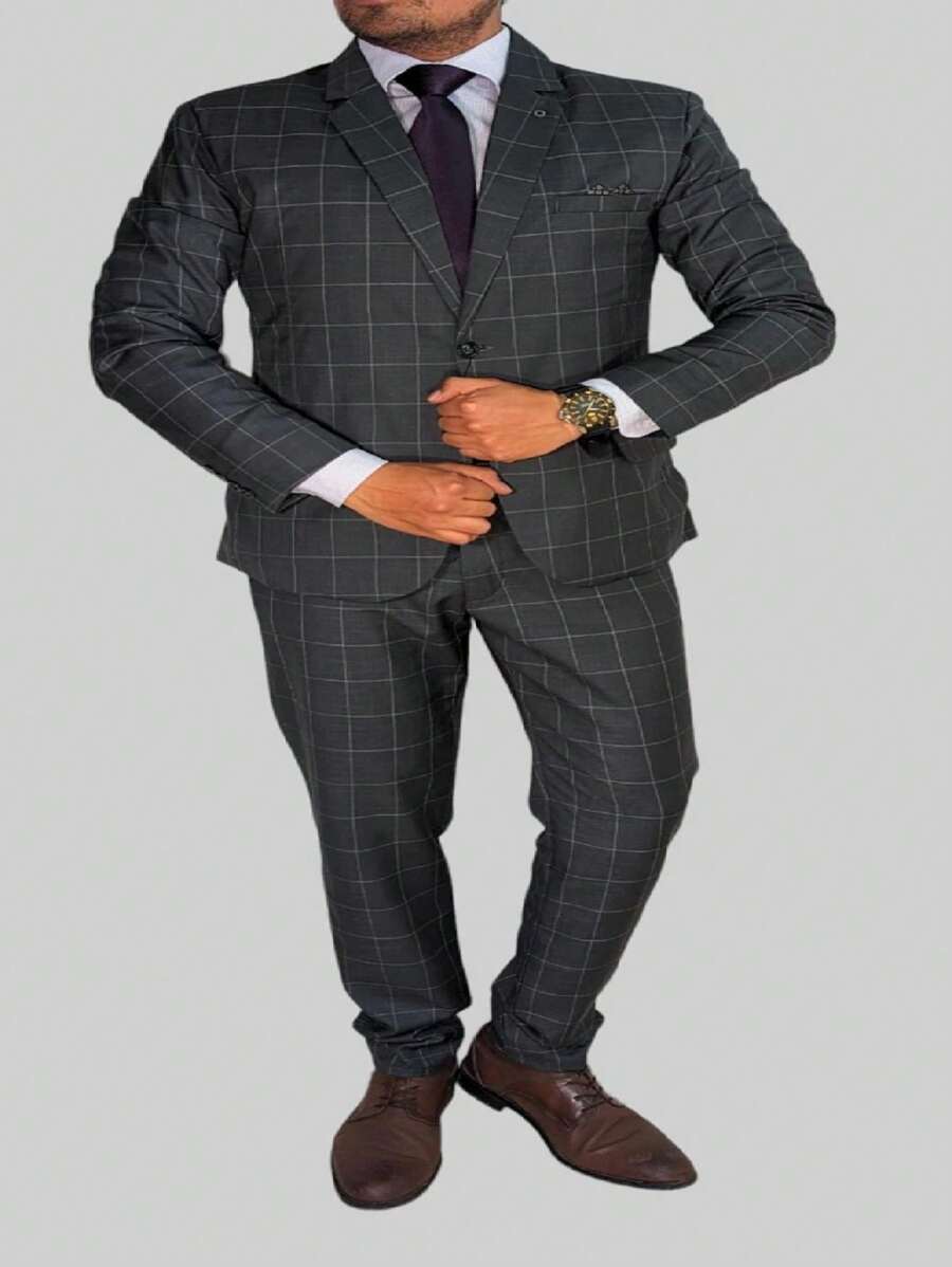 TRAJE CUADROS - Gris Oscuro - Ver 1