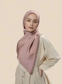Elegant 1pc Women's Solid Color Matte Satin Scarf, All Seasons Fashionable Sunscreen Warm Shawl For Daily Commute Or Street Wear With Head Wrap - Multicolor - View 15