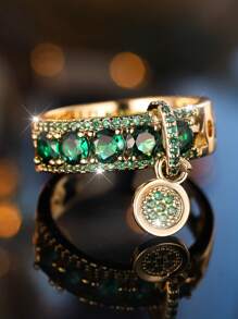 1個復古皇家藍寶石戒指，女士奢華金色訂婚戒指，圓形造型設計，附有吊墜環，適合送禮