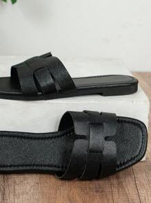Dép nữ mũi vuông in hình rắn thời trang - màu đen - Xem 7