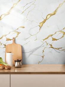 1pc White Marble Pattern Self-Adhesive Tile Sticker For Kitchen, Nordic Style Waterproof & Oilproof Countertop Sticker, Cabinet & Drawer Stain Resistant Wallpaper,Stickers,Wall Decal, Vinyl Decal For Home Decorations,Spring Decoration Items Refresh Your Home,Rama Decoration Stickers Gifts Birthday Graduation - White Gold - View 4