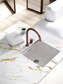 1pc White Marble Pattern Self-Adhesive Tile Sticker For Kitchen, Nordic Style Waterproof & Oilproof Countertop Sticker, Cabinet & Drawer Stain Resistant Wallpaper,Stickers,Wall Decal, Vinyl Decal For Home Decorations,Spring Decoration Items Refresh Your Home,Rama Decoration Stickers Gifts Birthday Graduation - White Gold - View 9