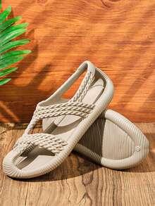 Men's EVA Solid Color Casual Shoes, Summer Breathable Beach Sandals, Outdoor Low Top Flat Bottomed Walking Shoes, Lightweight And Quick Interfering Water Shoes For Men's Shoes - Khaki - View 11