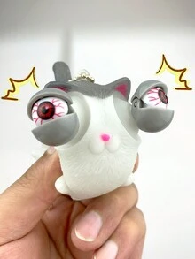 1pc Fun Squishy Cat Keychain Toy For Stress Relief, Portable Toy Keyring And Bag Pendant, Suitable For Daily Use - Grey - View 3