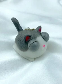 1pc Fun Squishy Cat Keychain Toy For Stress Relief, Portable Toy Keyring And Bag Pendant, Suitable For Daily Use - Grey - View 4
