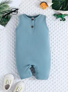 Baby Boy Summer Solid Color Romper And Cute Dinosaur Printed Romper 2pcs Crawling Suit