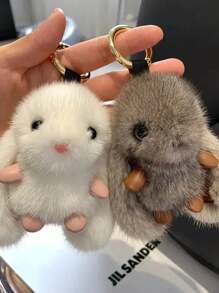 1 件兔子毛绒玩偶玩具蓬松可爱兔子仿貂装饰钥匙扣包包吊坠配件生日礼物、家居装饰、兔子用品 - 彩色 - 查看 2