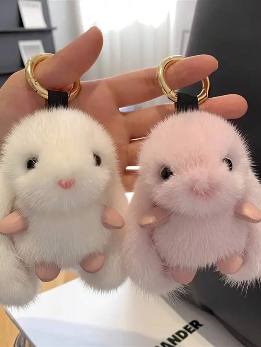 1 件兔子毛绒玩偶玩具蓬松可爱兔子仿貂装饰钥匙扣包包吊坠配件生日礼物、家居装饰、兔子用品 - 彩色 - 查看 1