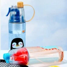 1只卡通夏季噴霧水瓶，輕巧便攜夏季水瓶，適用於戶外騎行、徒步旅行和奔跑，600毫升/20盎司 - 玫紅色 - 查看 3