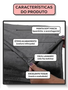 Cobertor Manta Solteiro 01 Peça Avulso 2,00 x 1,80 Mantinha Softy Fleece Casal Antialergico Toque Pelucia Macio Hipoalergênico - Chumbo - Visão 4