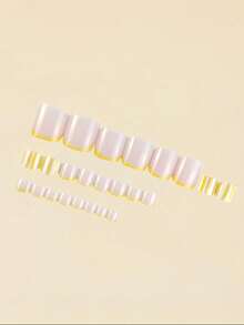 Uñas postizas para los pies, parche de uñas con rayas amarillas brillantes para dedos de los pies, 24 piezas pre-diseñadas de uñas de presión en caja, suministros de uñas - Amarillo - Ver 3
