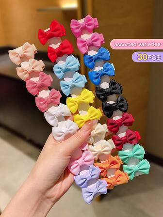 30pcs Random Color Cloth Hair Clips For Little Girls, Lovely Bow Hair Accessories