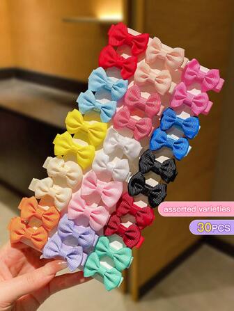 30pcs Random Color Cloth Hair Clips For Little Girls, Lovely Bow Hair Accessories