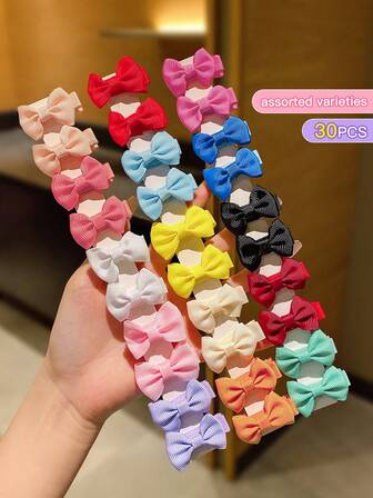 30pcs Random Color Cloth Hair Clips For Little Girls, Lovely Bow Hair Accessories