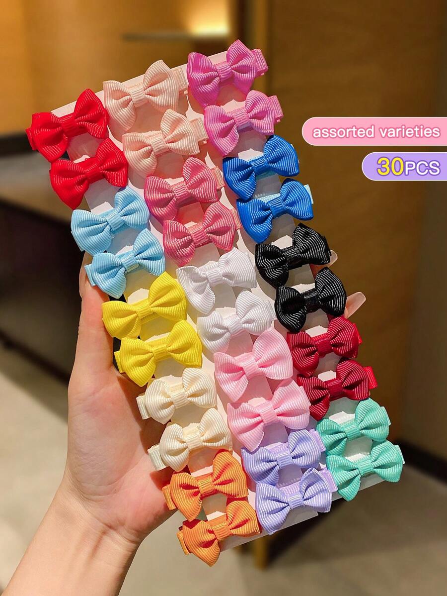 30 piezas de pinzas para el cabello con moño de tela de colores aleatorios, accesorios para el cabello lindos y dulces adecuados para uso diario - Multicolor - Ver 1