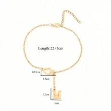 1 pieza Nuevo tobillera con colgante de cadena inicial en forma de corazón de acero inoxidable para mujeres Día de San Valentín