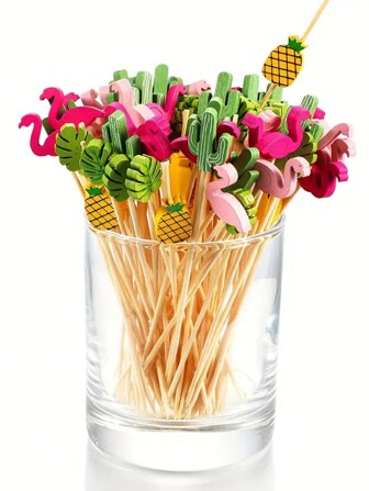 100pcs/Pack Assorted Color Cocktail Sticks, Bamboo Skewers, 10+ Styles Available, 4.7 Inch Fruit Picks, Pearl Cocktail Sticks, Suitable For Summer Parties, Halloween, Christmas Parties, Various Festivals, Birthday Party Supplies