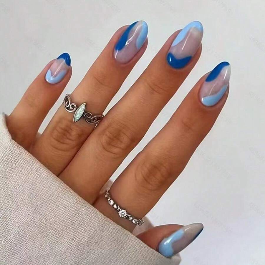 24 piezas Diseño previo de puntas de uñas en forma ovalada, con bloque ...