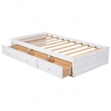 Twin Size Platform Storage Bed With 3 Drawers Easy Assembly Platform Bed Frames No Box Spring Needed Wooden Slat Support Twin Size Bed For Bedroom Guest Room - White - View 4