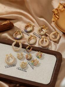1 Đôi Bông Tai Mặt Dây Chuyền Đính Đá Cubic Zirconia Nhiều Màu Sắc Mạ 18K Inox Dành Cho Nữ, Thích Hợp Để Đi Làm, Dự Tiệc Và Hẹn Hò - Vàng - Xem 3
