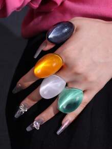 1 pieza Anillo de resina de unicolor personalizado exagerado, anillo acrílico elegante y retro para el verano