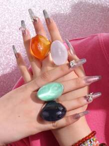 1 pieza Anillo de resina de unicolor personalizado exagerado, anillo acrílico elegante y retro para el verano