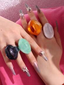 1 pieza Anillo de resina de unicolor personalizado exagerado, anillo acrílico elegante y retro para el verano