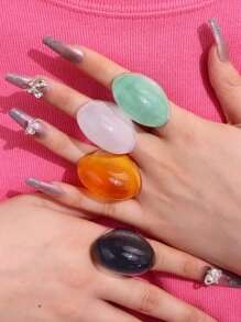 1 pieza Anillo de resina de unicolor personalizado exagerado, anillo acrílico elegante y retro para el verano