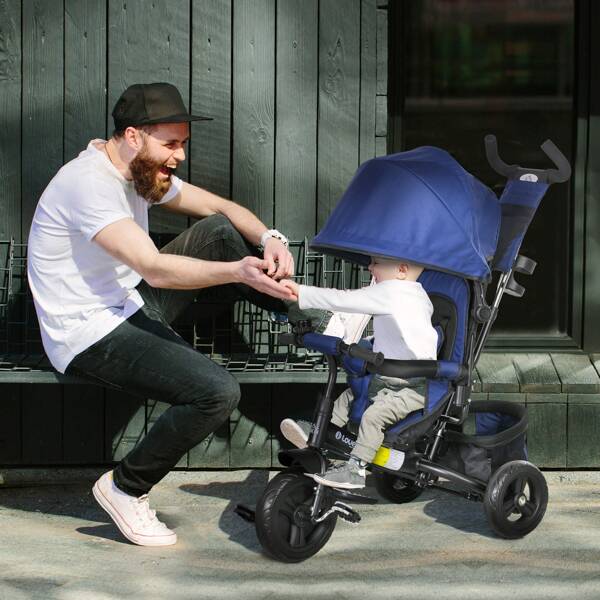 HOMCOM Triciclo para Bebés Triciclo Evolutivo para Niños con Toldo Plegable Mango de Empuje Telescópico y Desmontable Bolso para Mamá y Portabotellas 102x49x102 cm