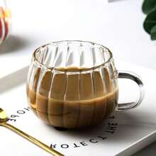 1/2/4/6 pièces - Tasse en verre rayée de 400 ml avec anse - Résistante à la chaleur, compatible micro-ondes, tasse en verre rayée transparente en forme de citrouille pour le café, le jus, les boissons froides, rentrée scolaire