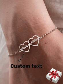 Vòng tay thép không gỉ hình trái tim tùy chỉnh có nhiều tên, trang sức dây chuyền cho phụ nữ, quà tặng ngày lễ tình nhân - Bạc - Xem 1