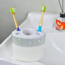 1 hộp đựng bàn chải đánh răng & kem đánh răng đính đá, hộp đựng đồ trang điểm nhiều ngăn có thể tháo rời, hộp đựng mỹ phẩm để trên mặt bàn phòng tắm, phòng ký túc xá - Nhiều màu - Xem 13