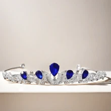 1入藍色水滴造型皇冠發帶，適用於婚禮、生日派對和慶祝活動，時尚的舞會皇后皇冠配飾，是女士們的優雅禮物。 - 藍色 - 查看 5