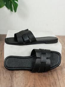 Dép nữ mũi vuông in hình rắn thời trang - màu đen - Xem 6