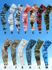 1双/3双装 男士时尚迷彩网眼几何图案防紫外线短袖，适合旅行、骑行、户外活动，袖子可覆盖手臂，白色手套臂套，秋季服装，万圣节装扮，黑色袖套，男士礼物 - 彩色 - 查看 12