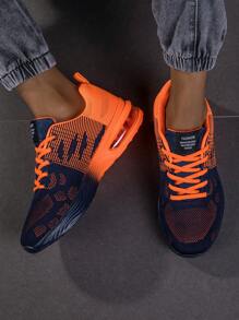 Men Color Blocking Gradient Knit Lace-Up Air Cushion Sneakers,Comfortable Breathable And Shock-Absorbing Outdoor Running Shoes,Suitable For Outdoor Sports, Jogging&Fitness&Walking