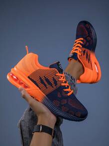 Men Color Blocking Gradient Knit Lace-Up Air Cushion Sneakers,Comfortable Breathable And Shock-Absorbing Outdoor Running Shoes,Suitable For Outdoor Sports, Jogging&Fitness&Walking