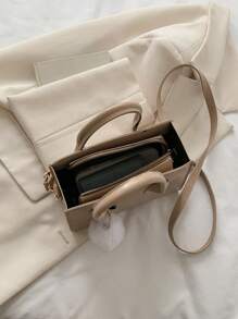 Fashionable Simple Portable Crossbody Bag With Pom-Pom Pendant - Khaki - View 3