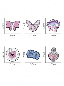 6pcs Pink Punk Enamel Pins Custom Magic Potion Brooches Lapel Badges Gothic Jewelry Gift For Friends