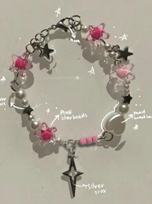 1 Miếng vui tươi & Mát mẻ Y2K Phong cách Nhìn xuyên qua Kim loại Vòng tay cườm Với Ngôi sao & Tim Đối với phụ nữ , Mặc hàng ngày - Nhiều màu - Xem 1