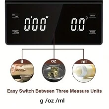 1件，厨房秤，食物秤，厨房称重秤，数字显示咖啡秤，计时电子秤，家用厨房秤，触摸秤，带硅胶垫的防尘秤，烘焙工具，厨房配件 - 電子稱 - 查看 12