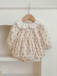 Baby Mädchen süßer Langarm Romper mit Ditsy Blumenmuster und Spitzenkragen