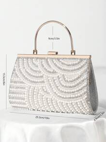 女士珍珠裝飾手拿包，歐美風格晚宴派對手提包 - 銀色 - 查看 5