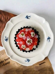 1 buah Piring Keramik Berbentuk Asimetris Motif Burung Walet Timbul yang Dilukis Tangan, Peralatan Makan Gaya Prancis yang Sangat Menarik, Piring Pasta Gaya , Piring Salad, Cocok untuk Ruang Tamu, Ruang Makan, Restoran - Putih - View 10
