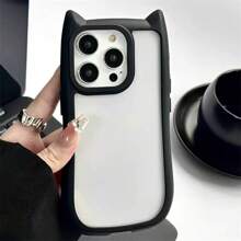 Super Cute Three-Dimensional Cat's Ears (Steamed Cat-Ear Shaped Bread) New Shape Transparent Acrylic Back Plate, Dirt Resistant, Anti Drop, Fingerprint Free Mobile Phone Case Is Suitable For IPhone 11/12/12pro/12Promax/13/13pro/13proMAX/14/14pro/14proMAX/15/15Promax Pink And Black/IPhone17/17pro/17Promax/Air